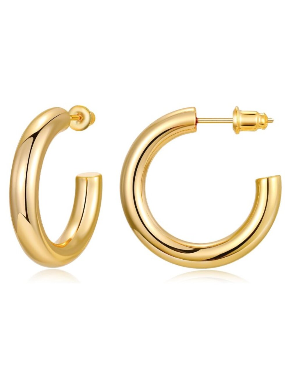 14K Gold Plated Chunky Open Hoop Earrings Hypoallergenic Sterling Silver Post